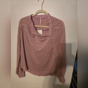 Dusty Pink Ribbed Long Sleeve Blouse